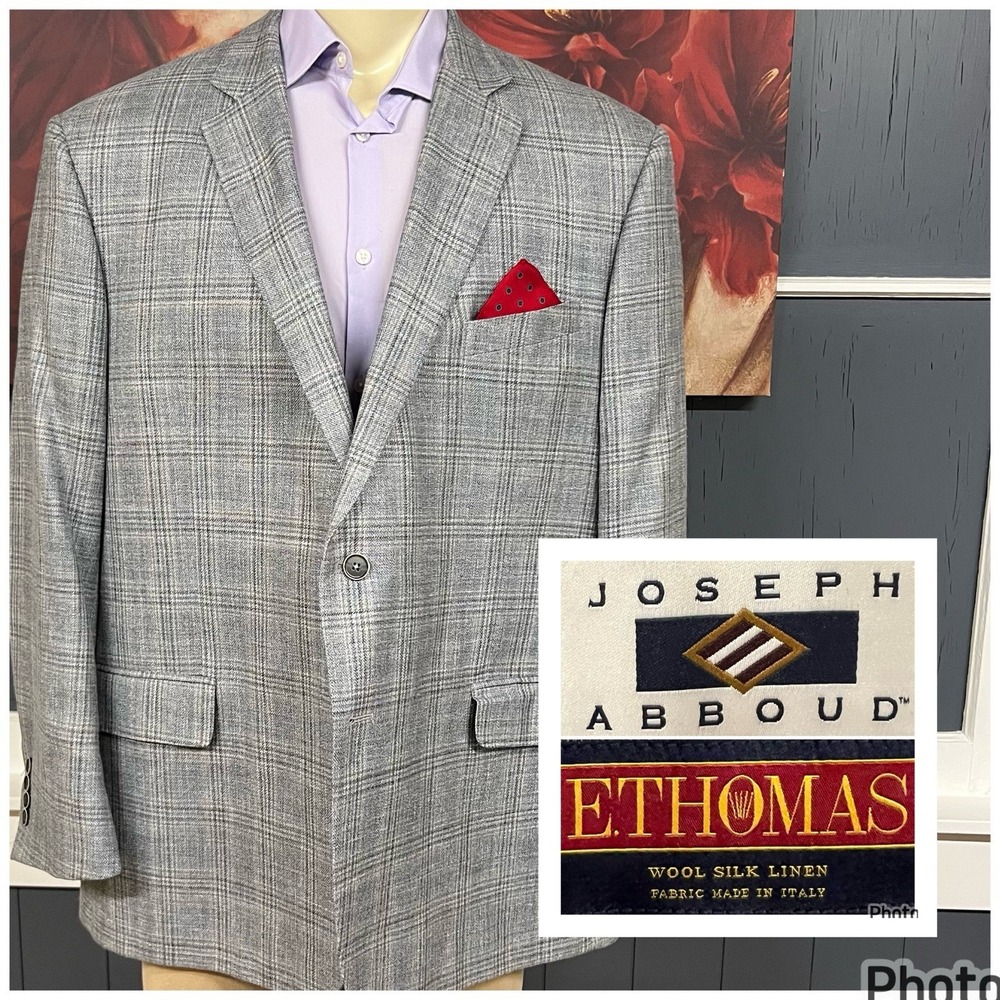 Joseph Abboud Knit Blazer Jacket Sport Coat Mens 50R Linen Wool Silk Blue/Gray